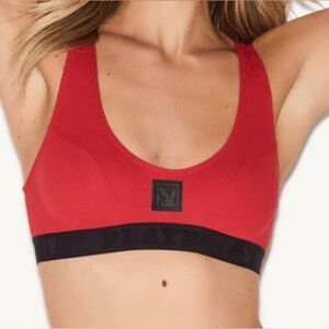 🅽🅴🆆 𝐏𝐋𝐀𝐘𝐁𝐎𝐘 Essentials Rib Scoop Neck Bra, red bralette, size Small